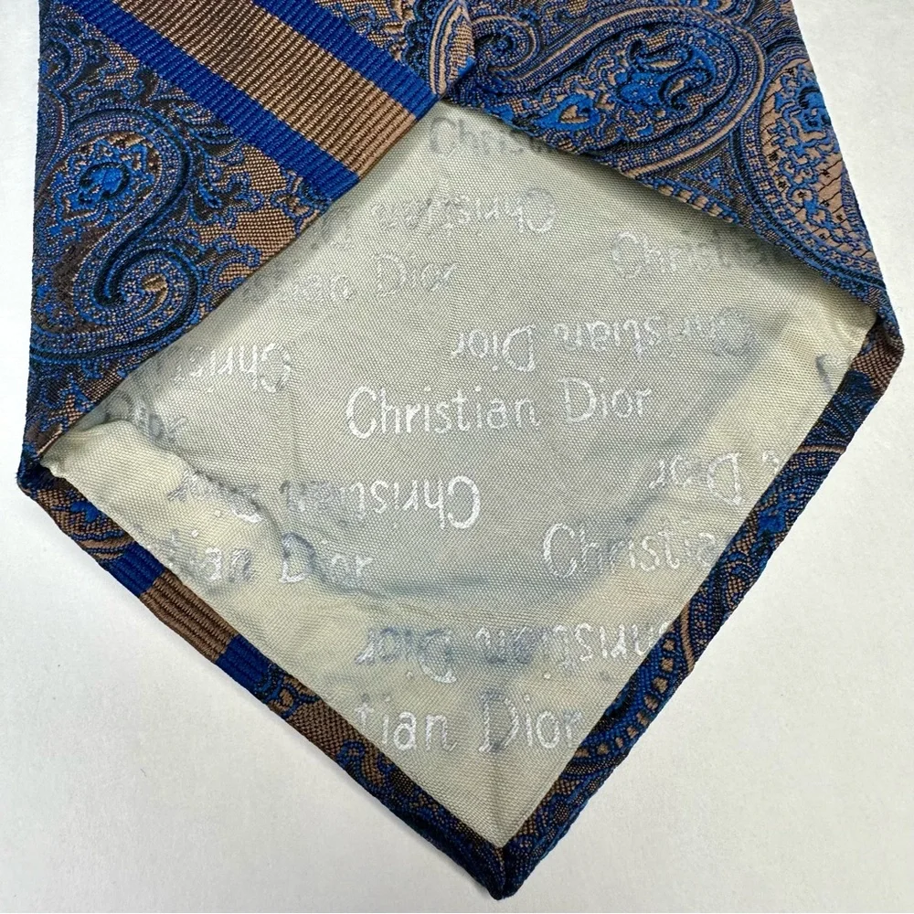 XL Vtg Christian Dior for Hughes & Hatcher Paisley Embroidered Striped Long Tie